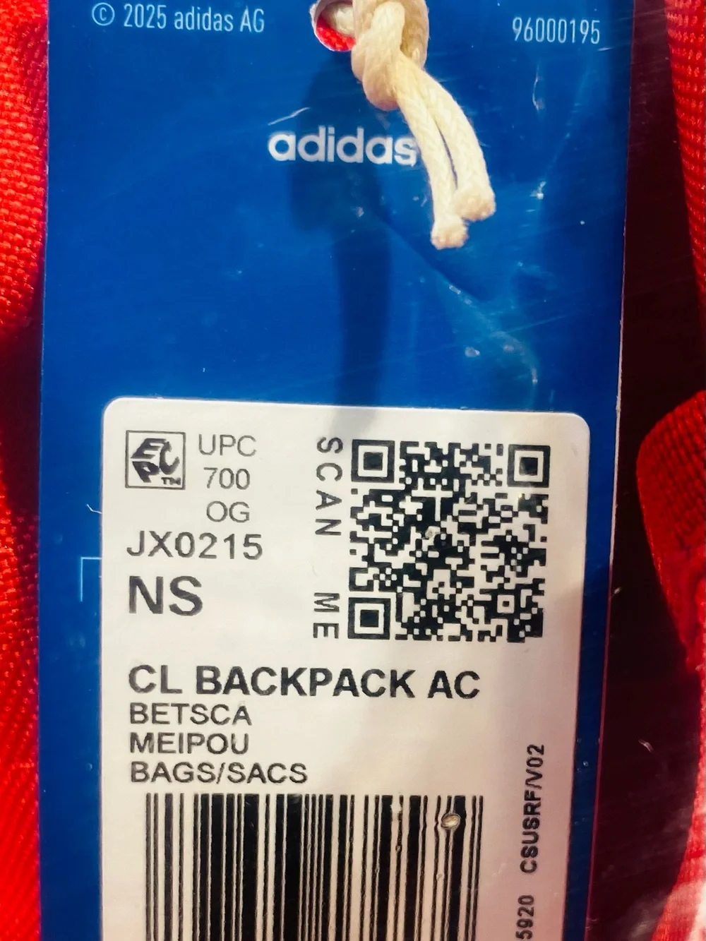 ADIDAS Red Backpack with White Logo - UNISEX